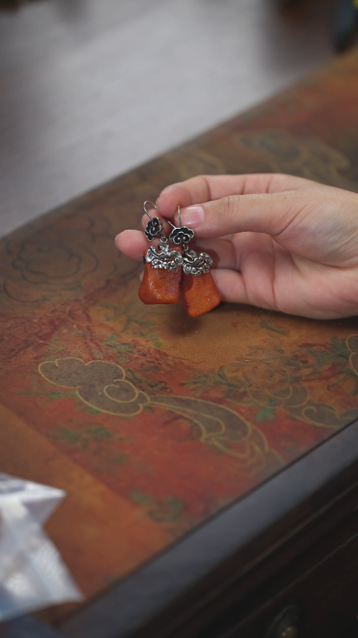 【闪购商品】琥珀耳饰未镶嵌原石耳环