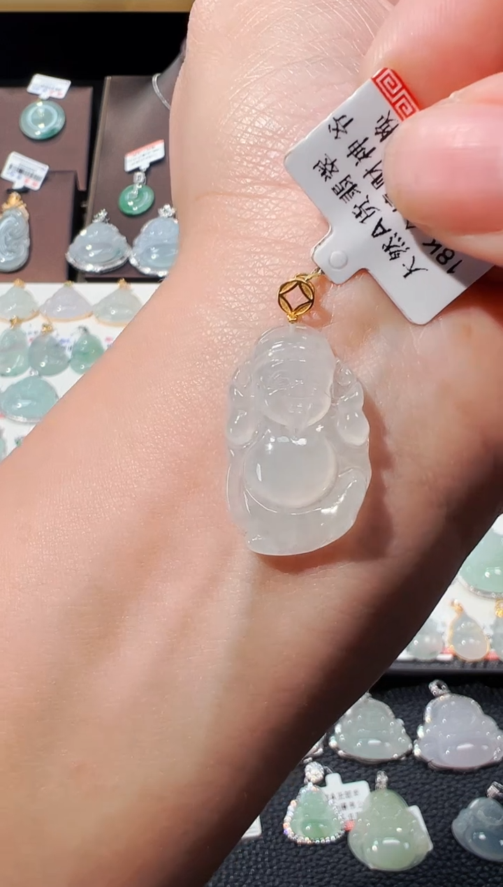 【闪购商品】翡翠吊坠(不含链)18K金镶嵌财神爷吊坠951