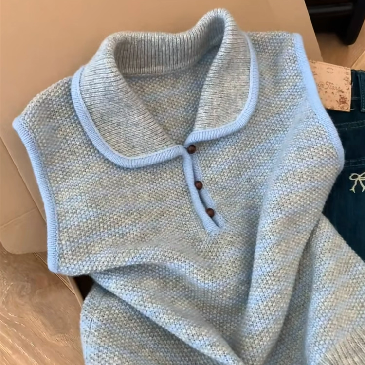 秋冬叠穿外搭无袖背心上衣自留推荐爆款慵懒风撞色翻领针织马甲女