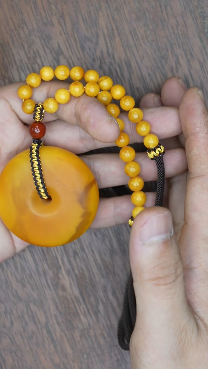 【闪购商品】琥珀裸石未镶嵌老蜡橘皮平安扣吊坠