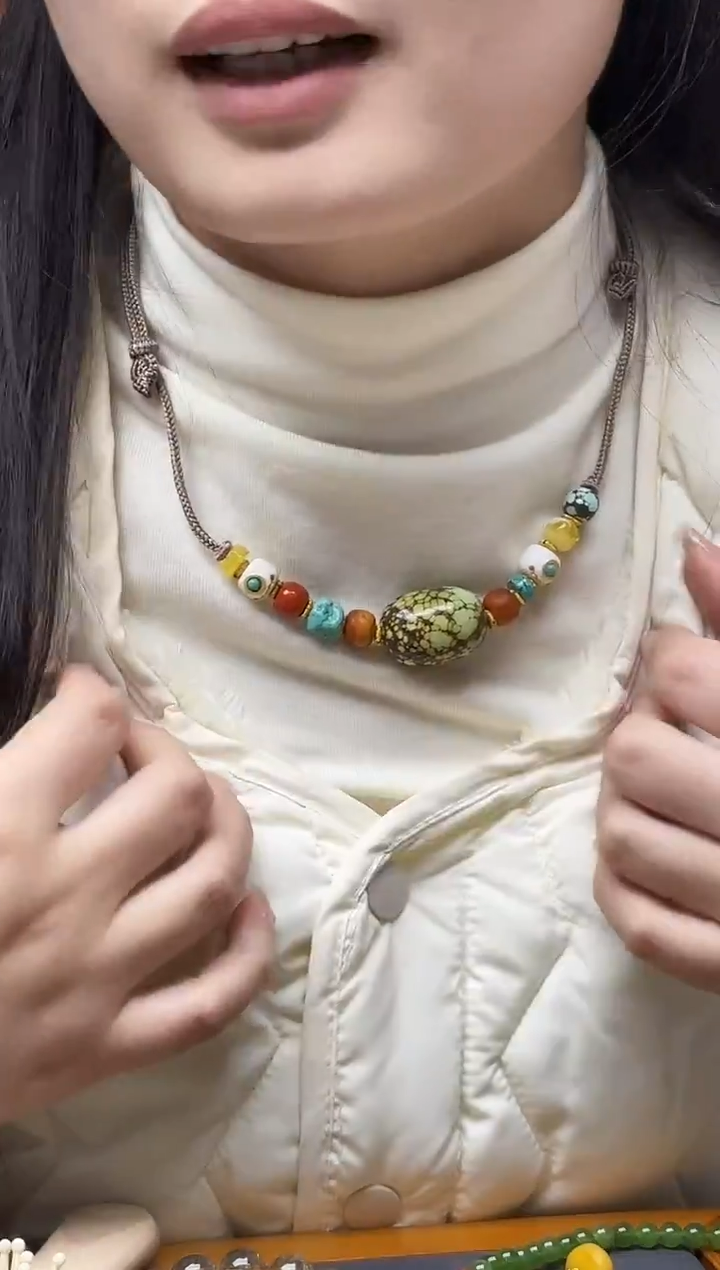 未镶嵌绿松石颈饰松石桶珠吊坠GW