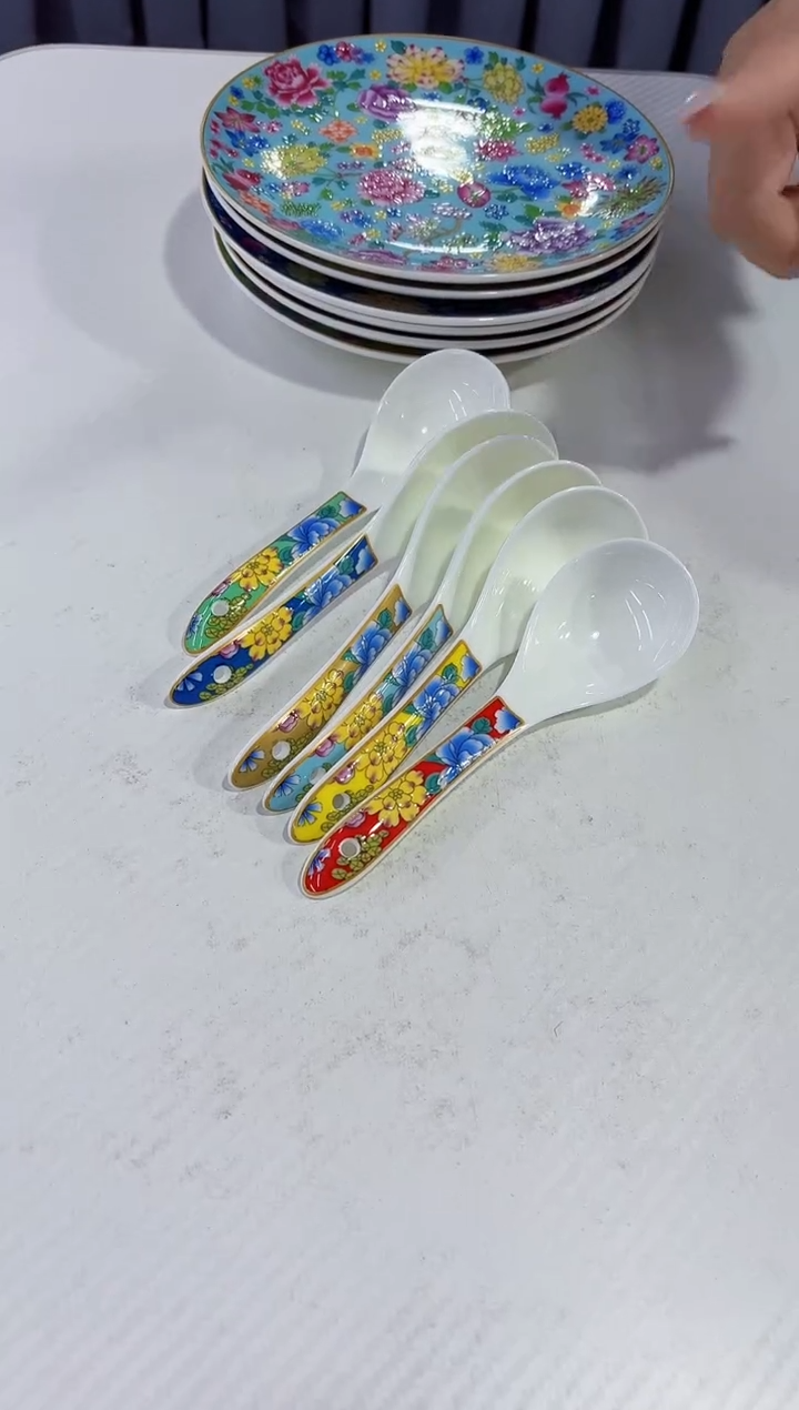 珐琅勺子6个景德镇餐具  