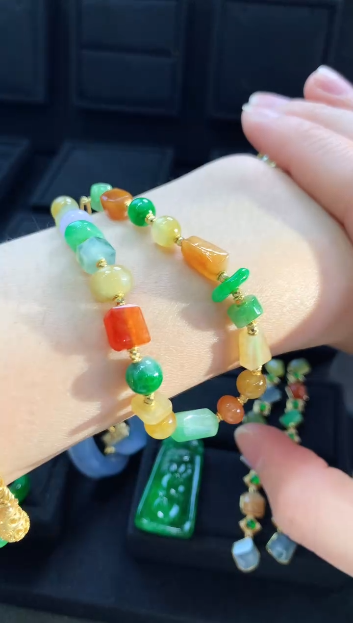 【闪购商品】翡翠手链18K金镶嵌手链