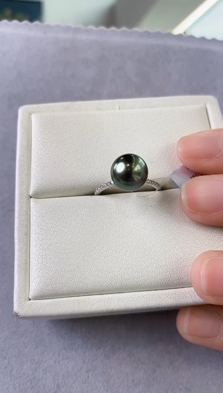 【闪购商品】海水珍珠戒指银S925镶嵌9-10大溪地黑珍珠戒指