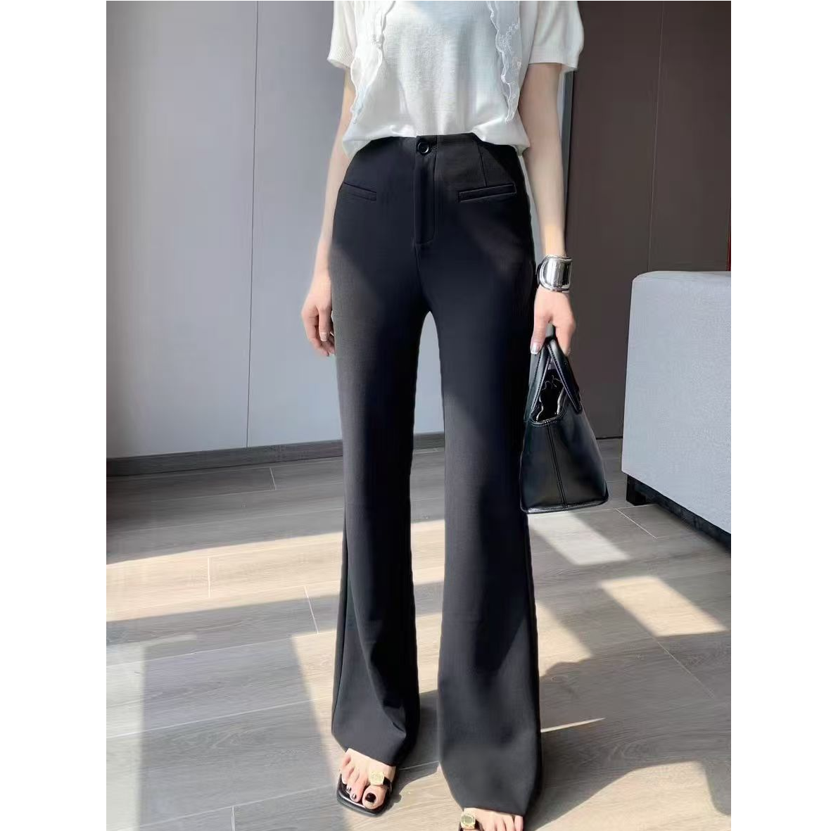 【鑫焱甄选】百搭弹力高腰休闲弯刀裤女筒裤休闲裤显瘦