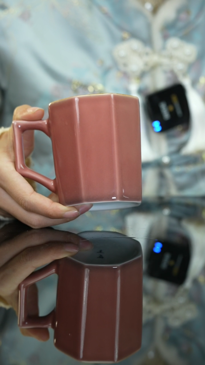 【闪购商品】瓷片水桃红咖啡杯景德镇上庄陶瓷