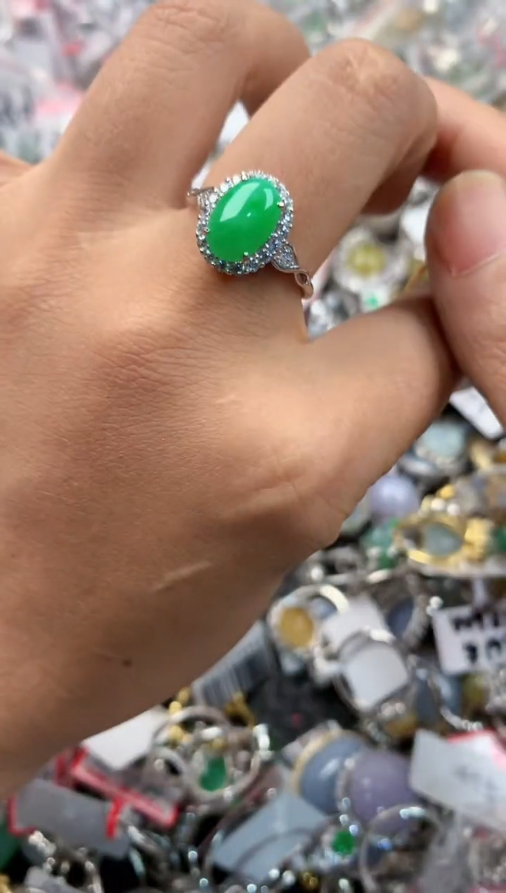 银S925镶嵌戒指翡翠555----5