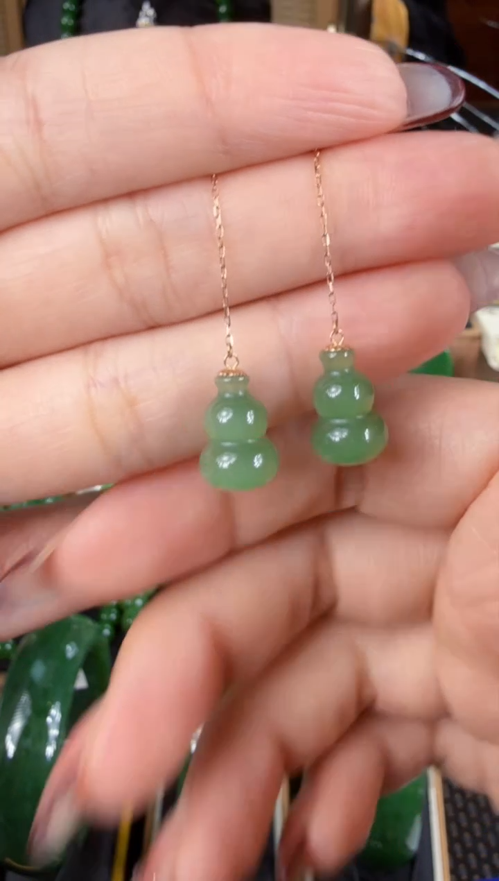 【闪购商品】和田玉耳坠18K金镶嵌 