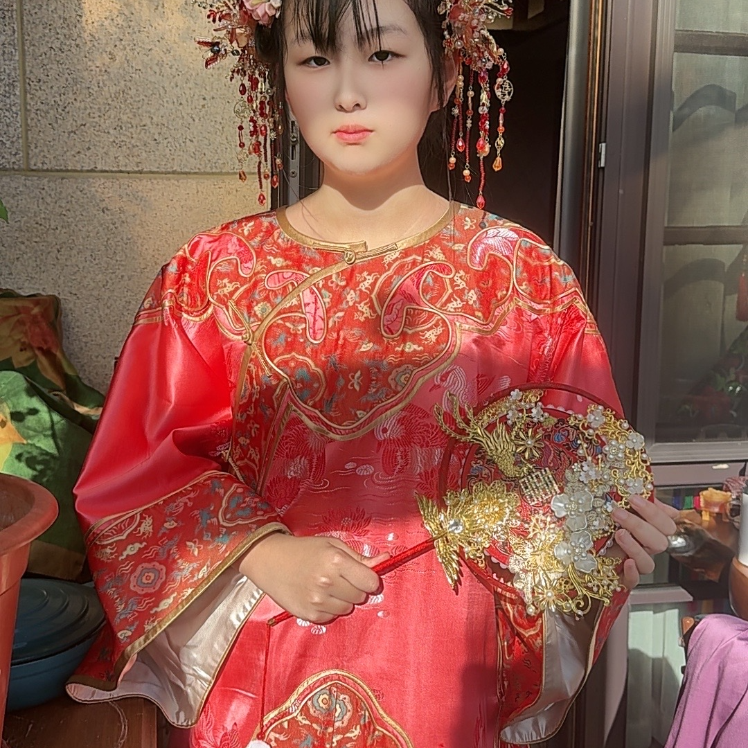 国风手工刺绣青汉服红色系