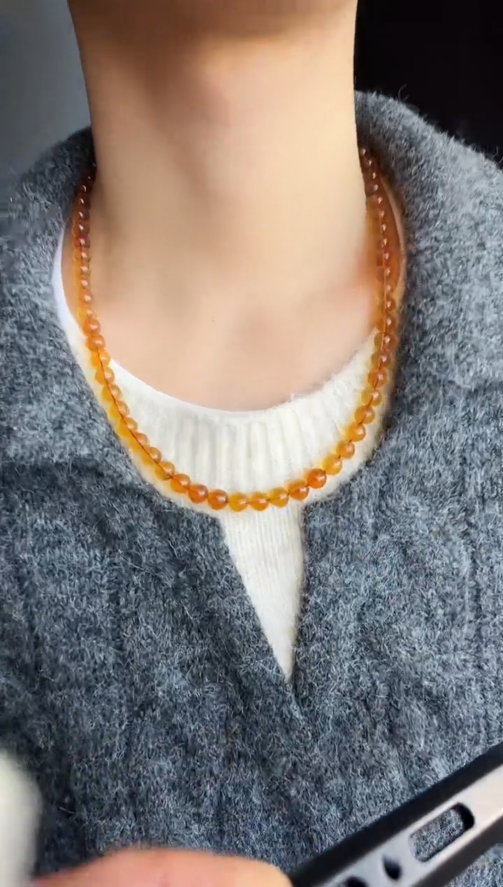 琥珀颈饰未镶嵌#17缅甸琥珀紫罗兰妈妈链7mm