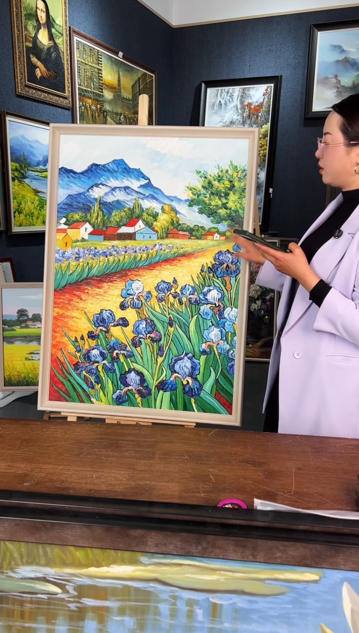 【闪购商品】油画13号 70*100雪山鸢尾花-手绘油画