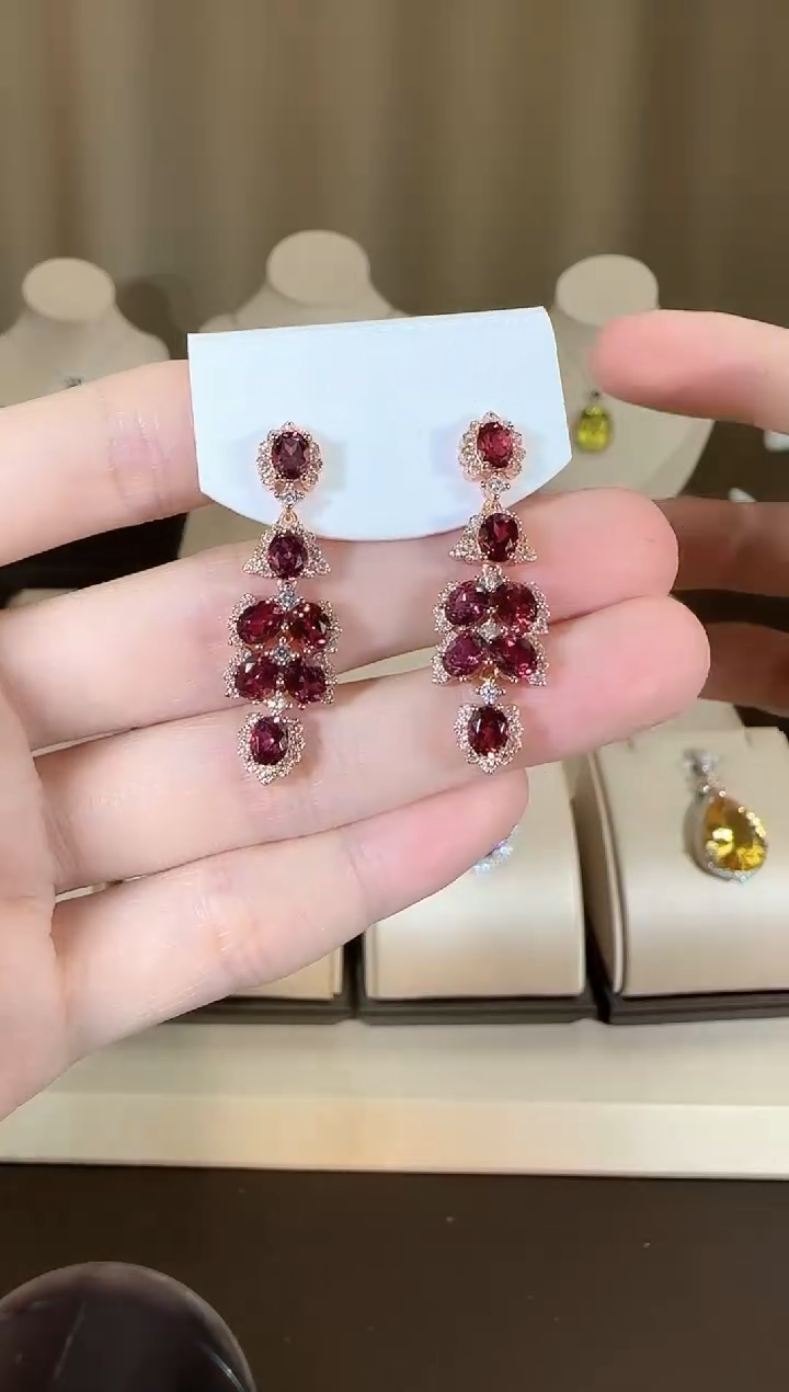 【闪购商品】石榴石耳饰银S925镶嵌3*5mm耳坠新中式