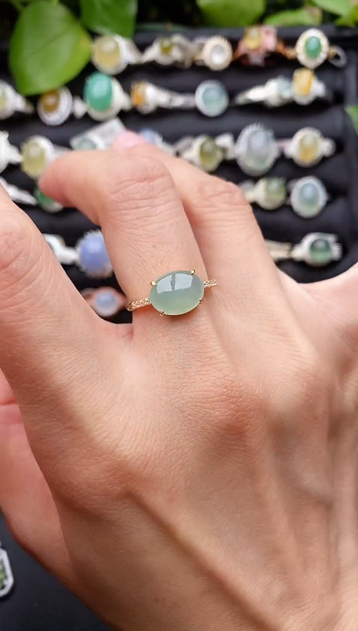 【闪购商品】翡翠戒指银S925镶嵌缅甸天然A货翡翠77  6-2