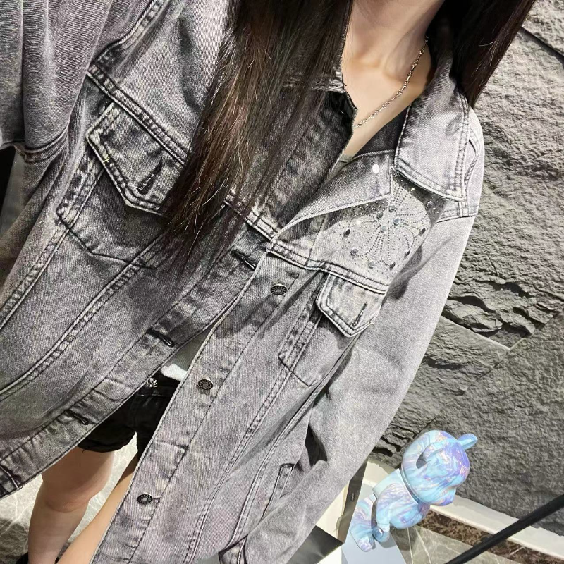 【杨娇娇COCO】重工梵文烫钻复古牛仔外套宽松情侣款上衣