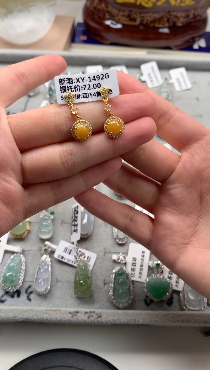 银S925镶嵌戒指翡翠耳饰13