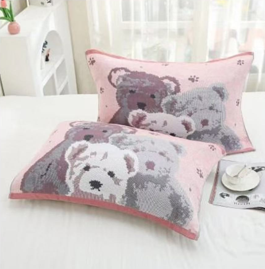 粉红熊52*78纱布舒适柔软枕巾