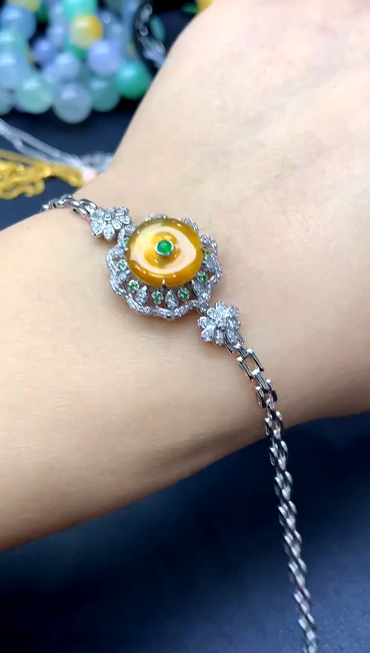 18K金镶嵌手链翡翠518-中国好珍宝