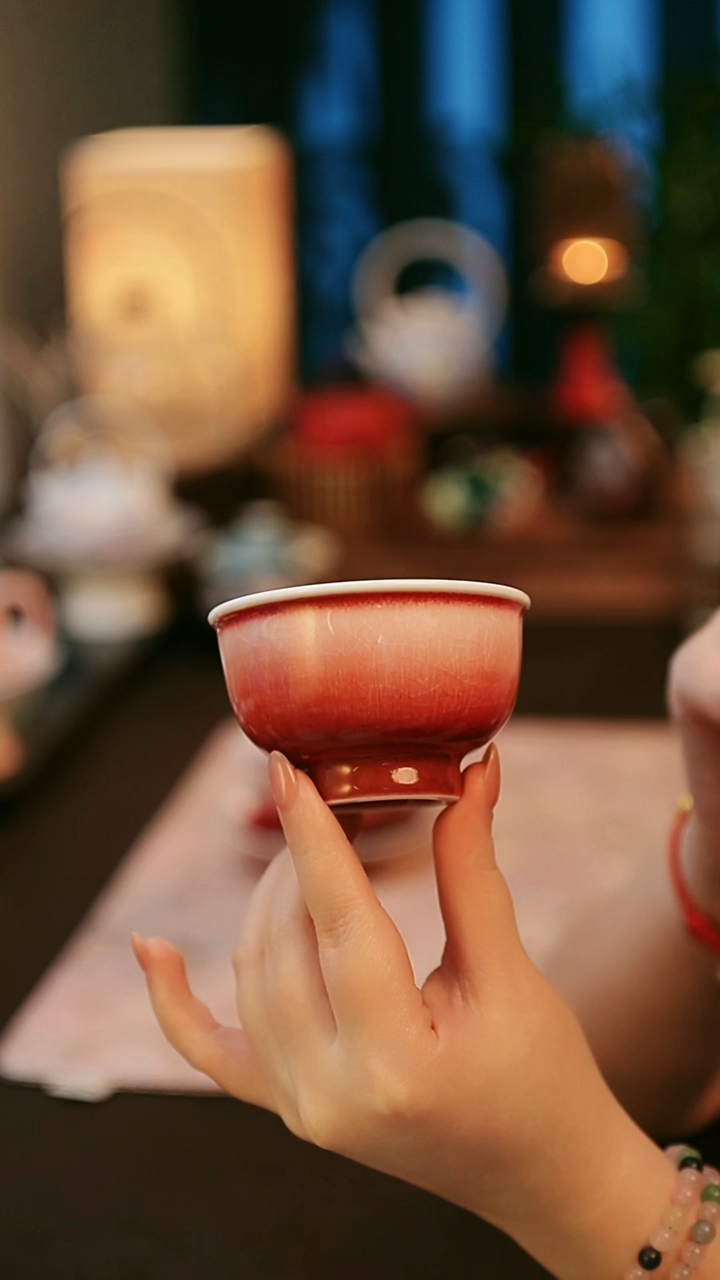 陶瓷茶具楚门窑变红压手杯