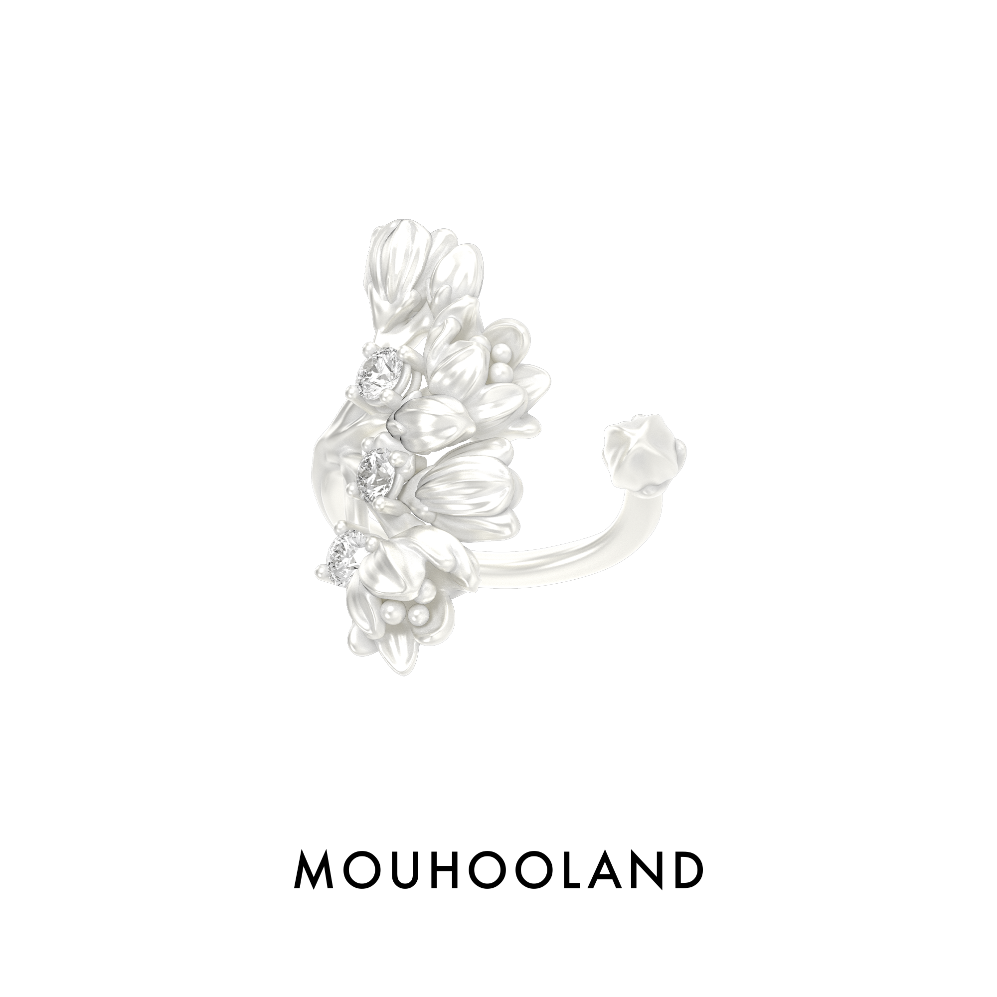 Mouhooland/暮后之地 925银锆石戒指 花束开口戒指新艺术系列