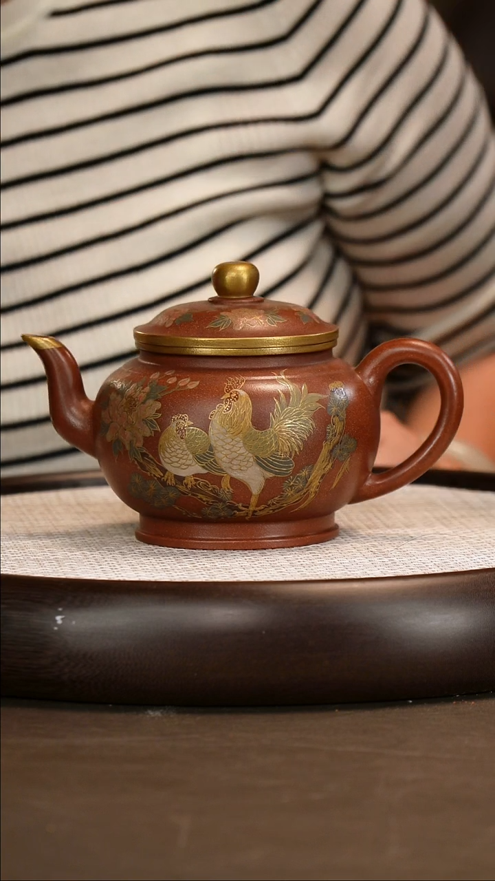 茶壶紫砂【潘洪均】红皮龙 双吉（矮） 580cc