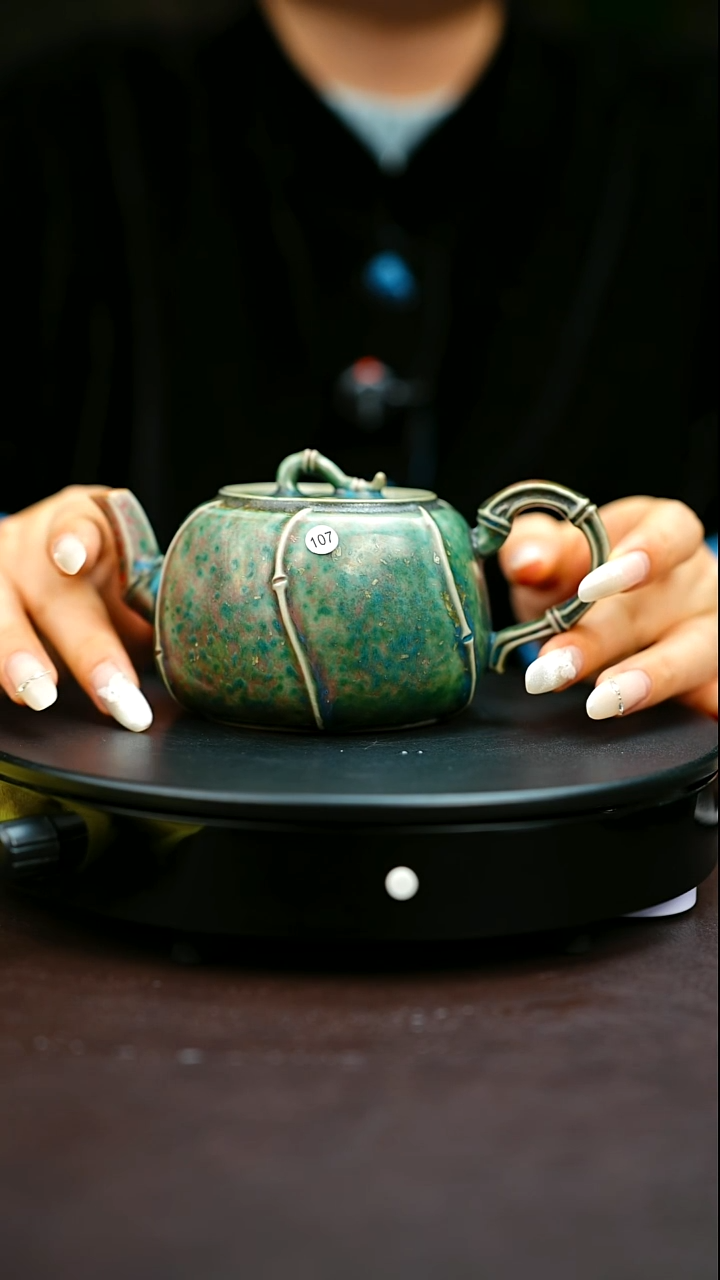 107#原矿钧瓷炉钧釉竹节南瓜壶