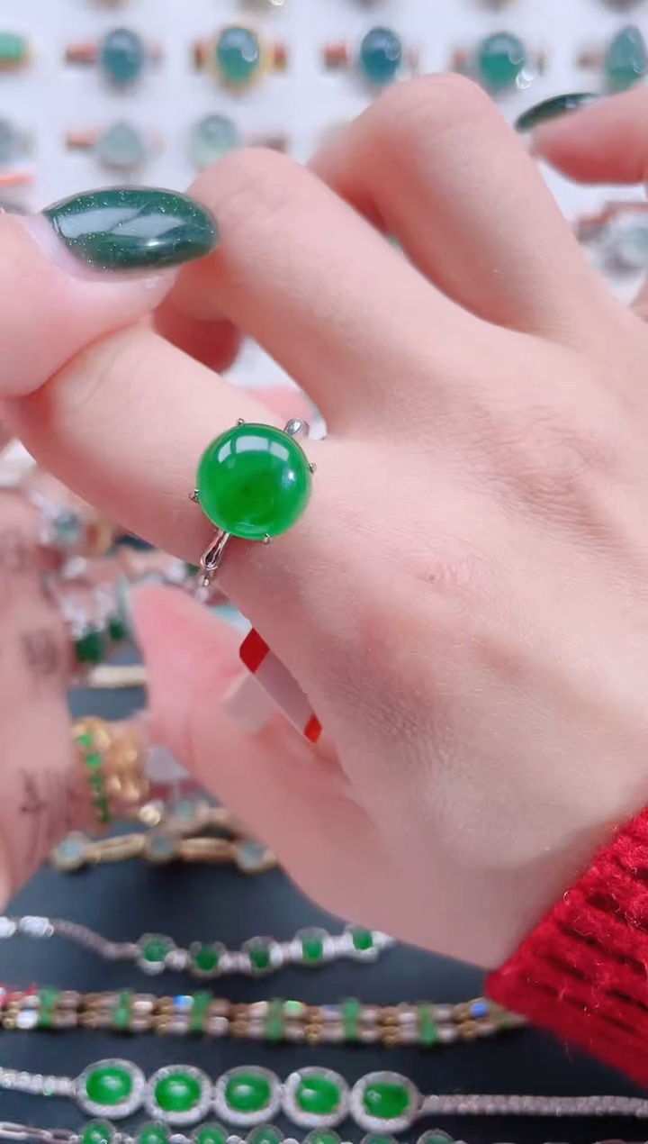 银S925镶嵌戒指翡翠天然翡翠