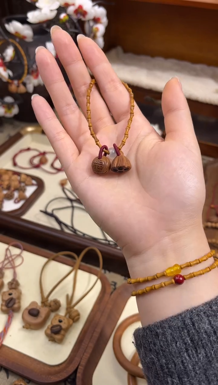 手串桃核【桃缘行】竹节「福气莲莲」桃木桃核辟、挡、驱、护 备注手围