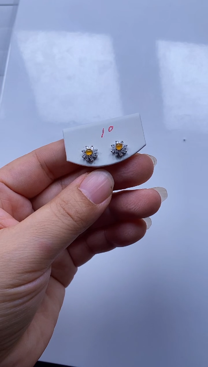 翡翠银S925镶嵌耳饰耳钉