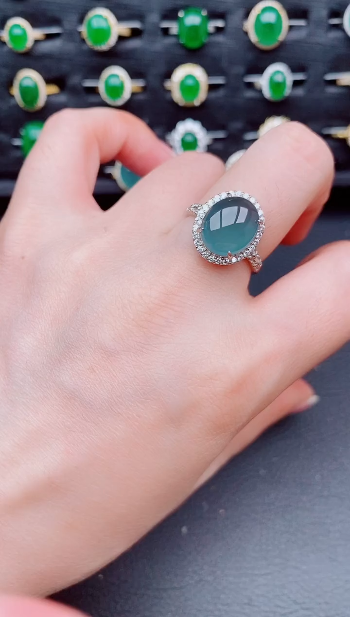 翡翠戒指银S925镶嵌天然a货翡翠37