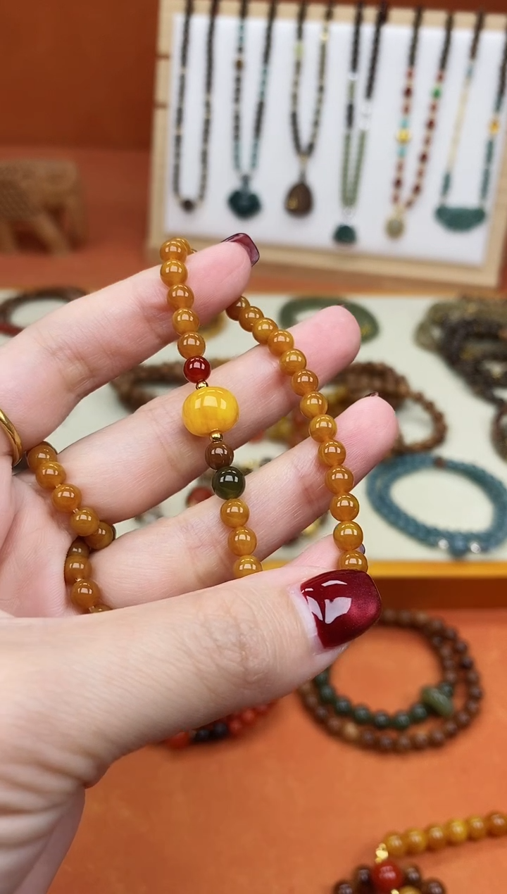 手链蜜蜡未镶嵌单圈蜜蜡05和田玛瑙手串