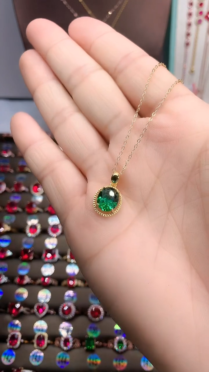 【闪购商品】透辉石吊坠银S925镶嵌金色