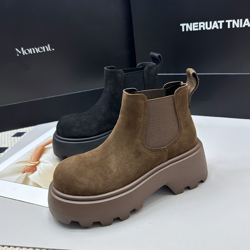 662-2增高厚底切尔西短靴女英伦风真皮大头复古松糕烟筒马丁靴
