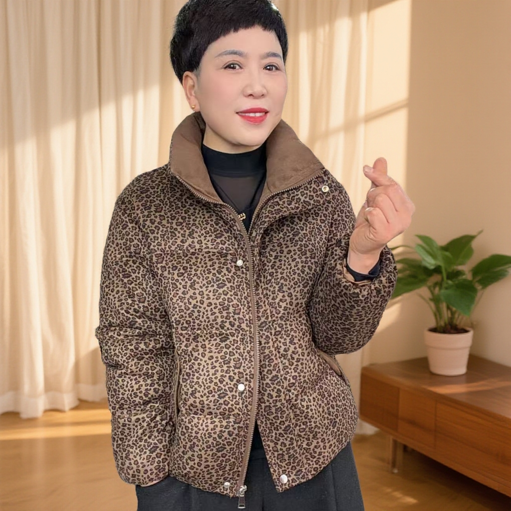 老高推荐冬季时尚休闲热卖豹纹石墨烯云绒棉衣