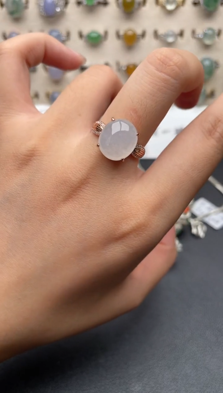 银S925镶嵌戒指翡翠一物一证一礼盒