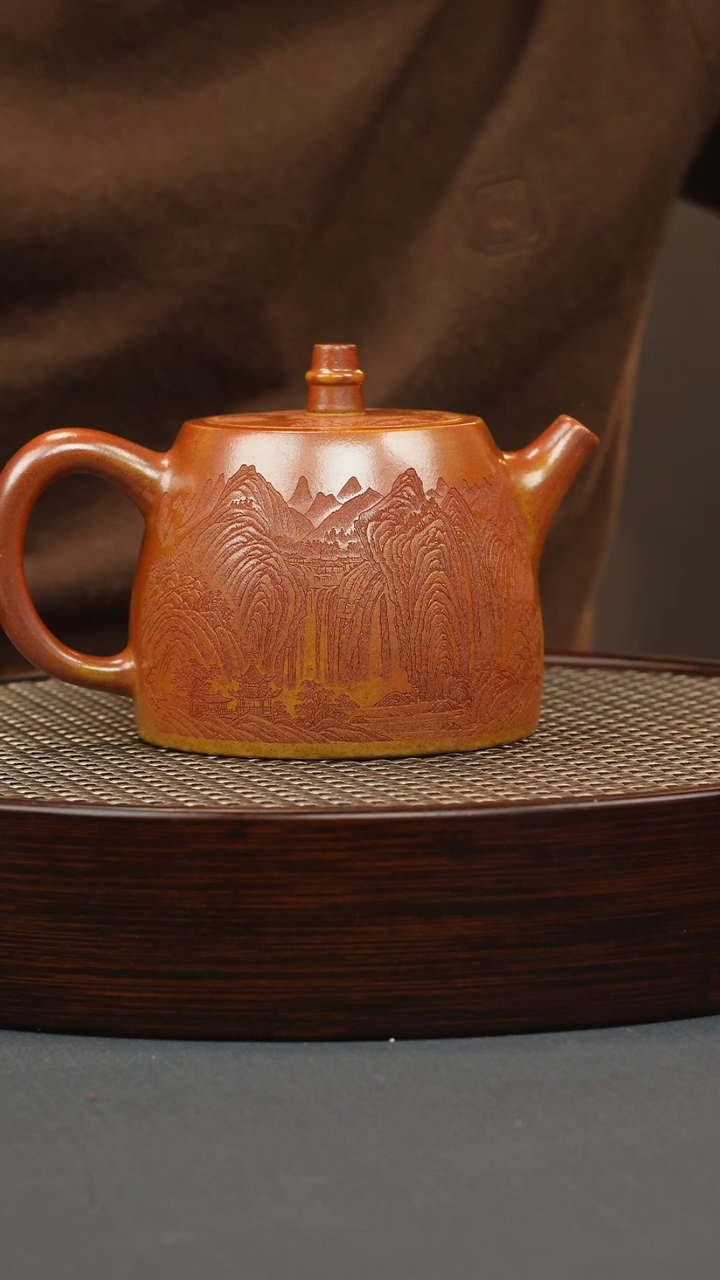 【闪购商品】紫砂茶壶火云烧 汉铎 山水