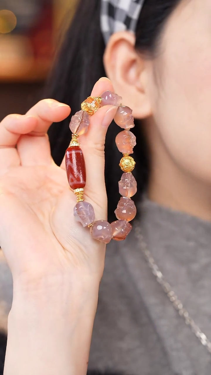 【闪购商品】玛瑙/玉髓颈饰未镶嵌Z27926红肉靠山手串