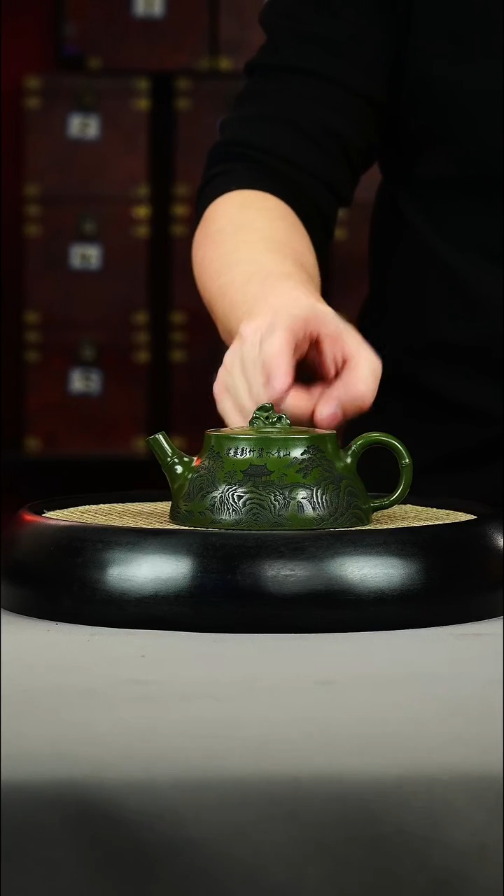 茶壶紫砂绿泥 竹石
