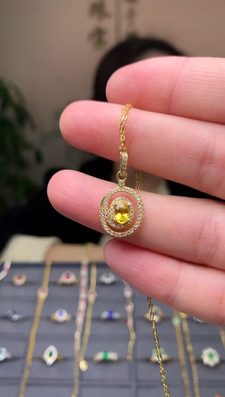 颈饰蓝宝石银S925镶嵌吊坠