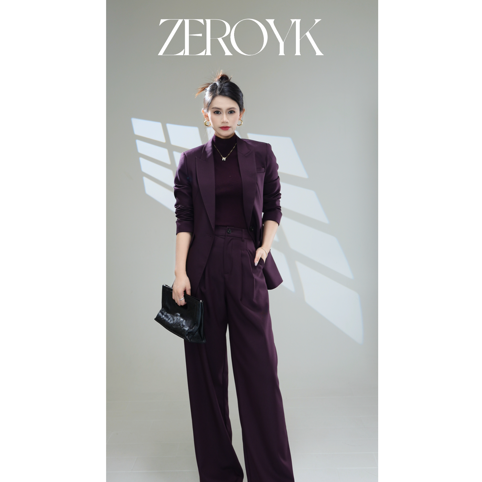 ZEROYK简约通勤职业套装高级感女神范羊毛西服阔腿裤气质两件套