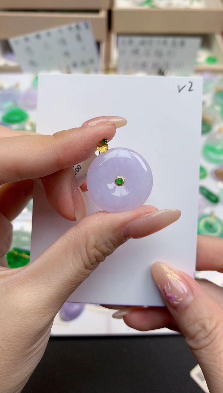 颈饰18K金镶嵌翡翠天然缅甸A货翡翠