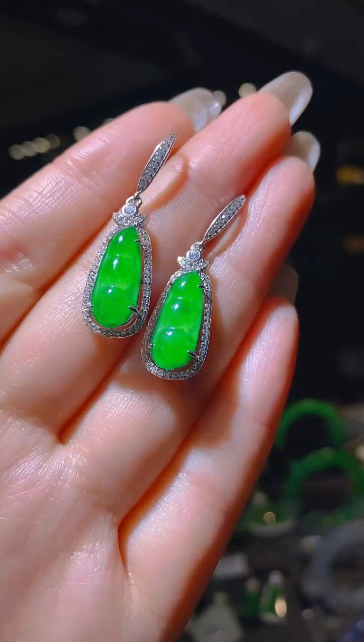 【闪购商品】翡翠耳饰银S925镶嵌052（多样性发货）
