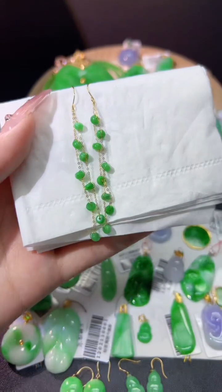 【闪购商品】翡翠耳饰18K金镶嵌Y缅料A货/支持复检/一件