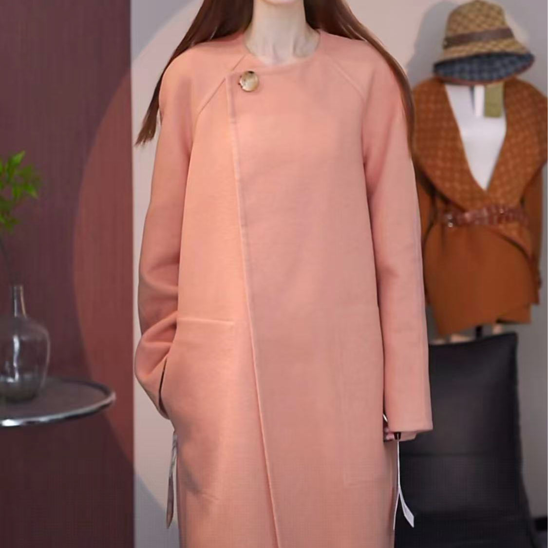 未使用 Hermes/爱马仕 D500925/经典圆领纯色大衣 /38码