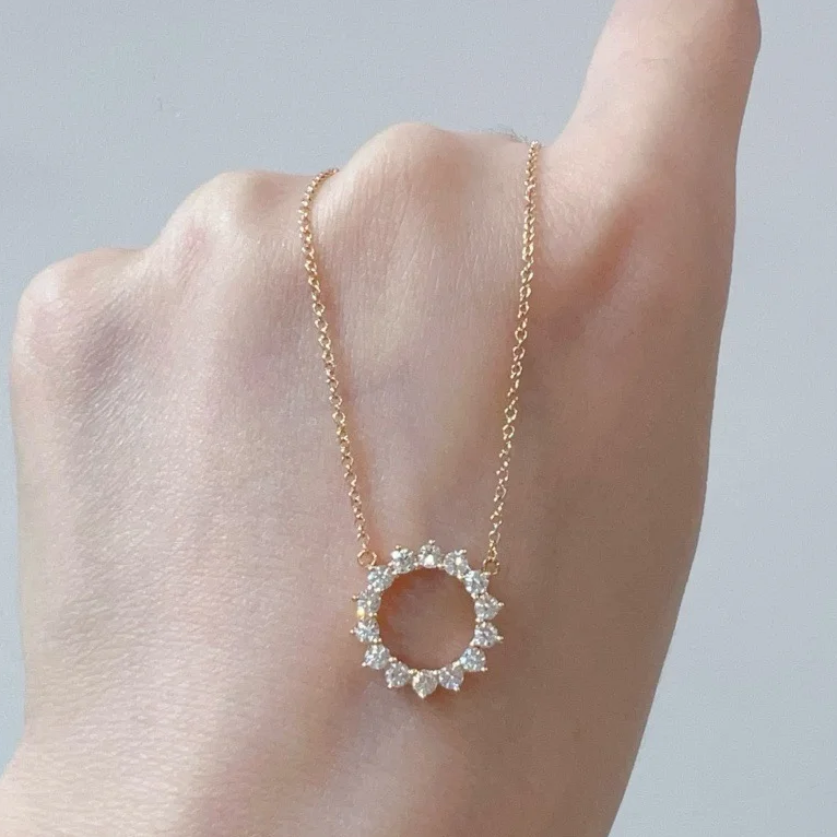 99新 Tiffany & Co./蒂芙尼 小花6欢 镂空18K玫瑰金 满钻圆形项链