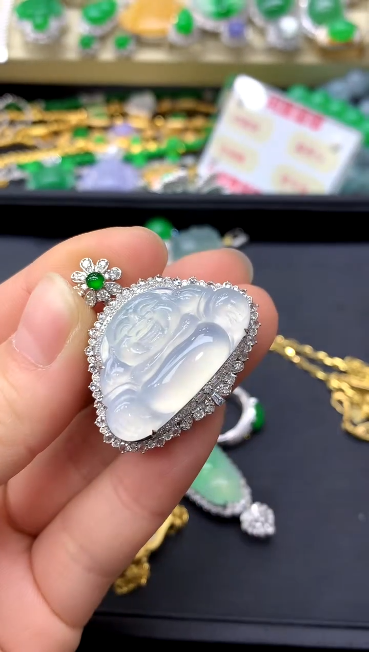 颈饰18K金镶嵌翡翠423-中国好珍宝