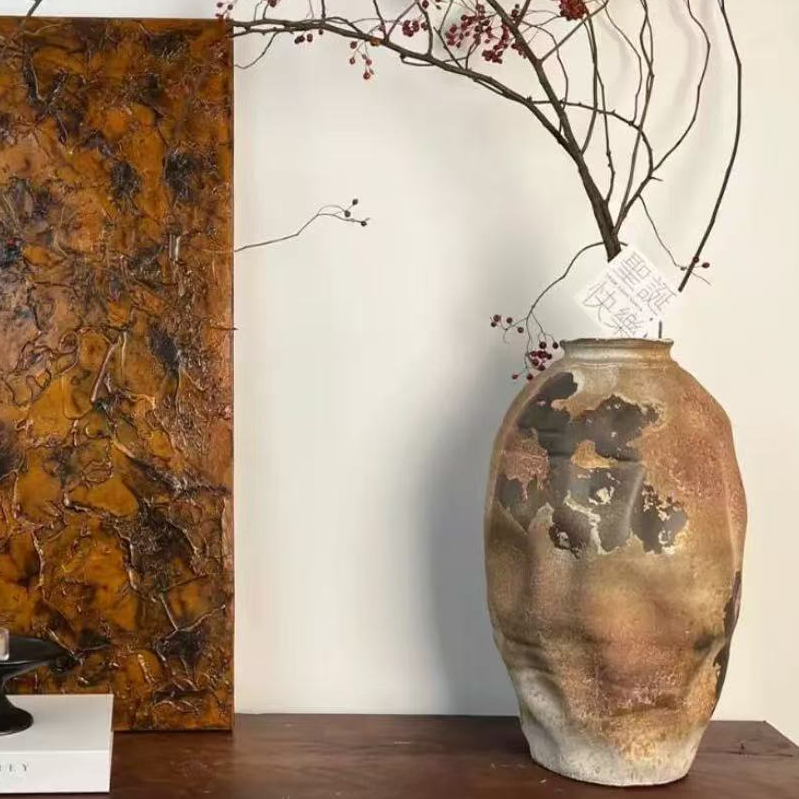 新中式陶瓷花瓶台面复古怀旧侘寂风创意手工民宿客厅摆件大气