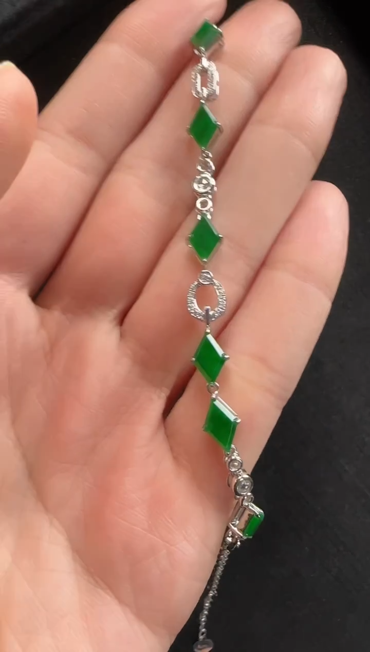 18K金镶嵌手链翡翠324随形一条