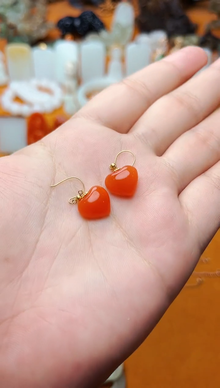 【闪购商品】南红玛瑙耳饰18K金镶嵌爱心