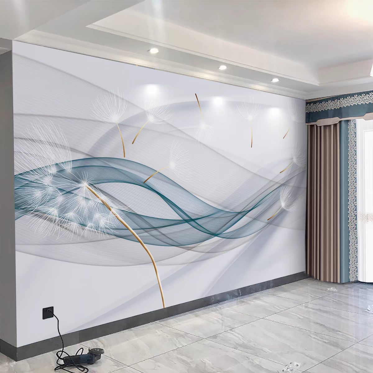 2025新款电视背景墙壁画简约大气壁纸定制8d立体壁布羽毛影视墙布