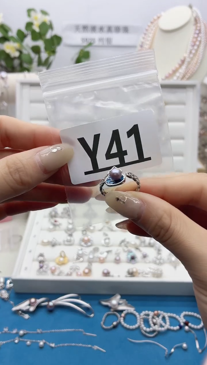 银S925镶嵌戒指淡水珍珠（****线Y41